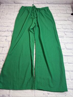 Kelly Green Wide-Leg Drawstring Pants. Size XL.
